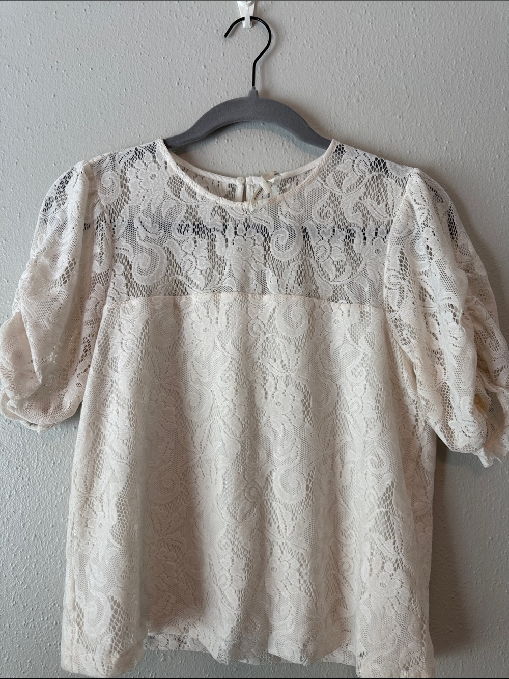 Anthropologie “Parvati Ivory Velvet Lace” Puff Sleeve Blouse